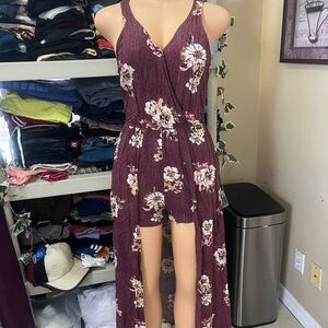Floral Sleeveless Maxi Dress - Burgundy